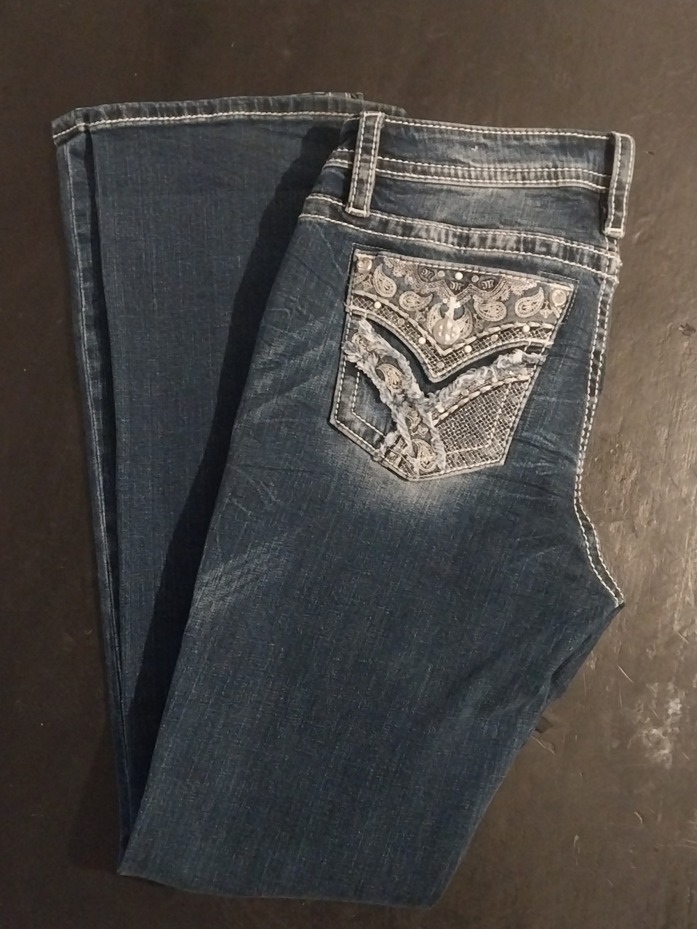 Miss Me Dark Indigo Bootcut Jeans with Embroidered Pocket